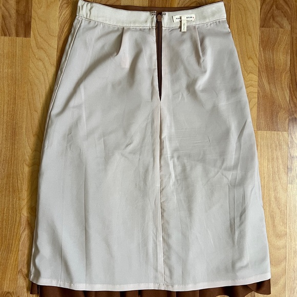 EUC Rebecca Taylor Brown Pencil Skirt Asymmetrical flounce vegan leather sz 0 - Picture 8 of 8
